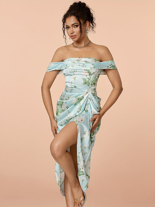 LLstyle Floral Print Off Shoulder Backless Dress