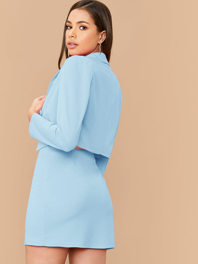 LLstyle Collar Double Breasted Blazer & Slit Hem Skirt Set