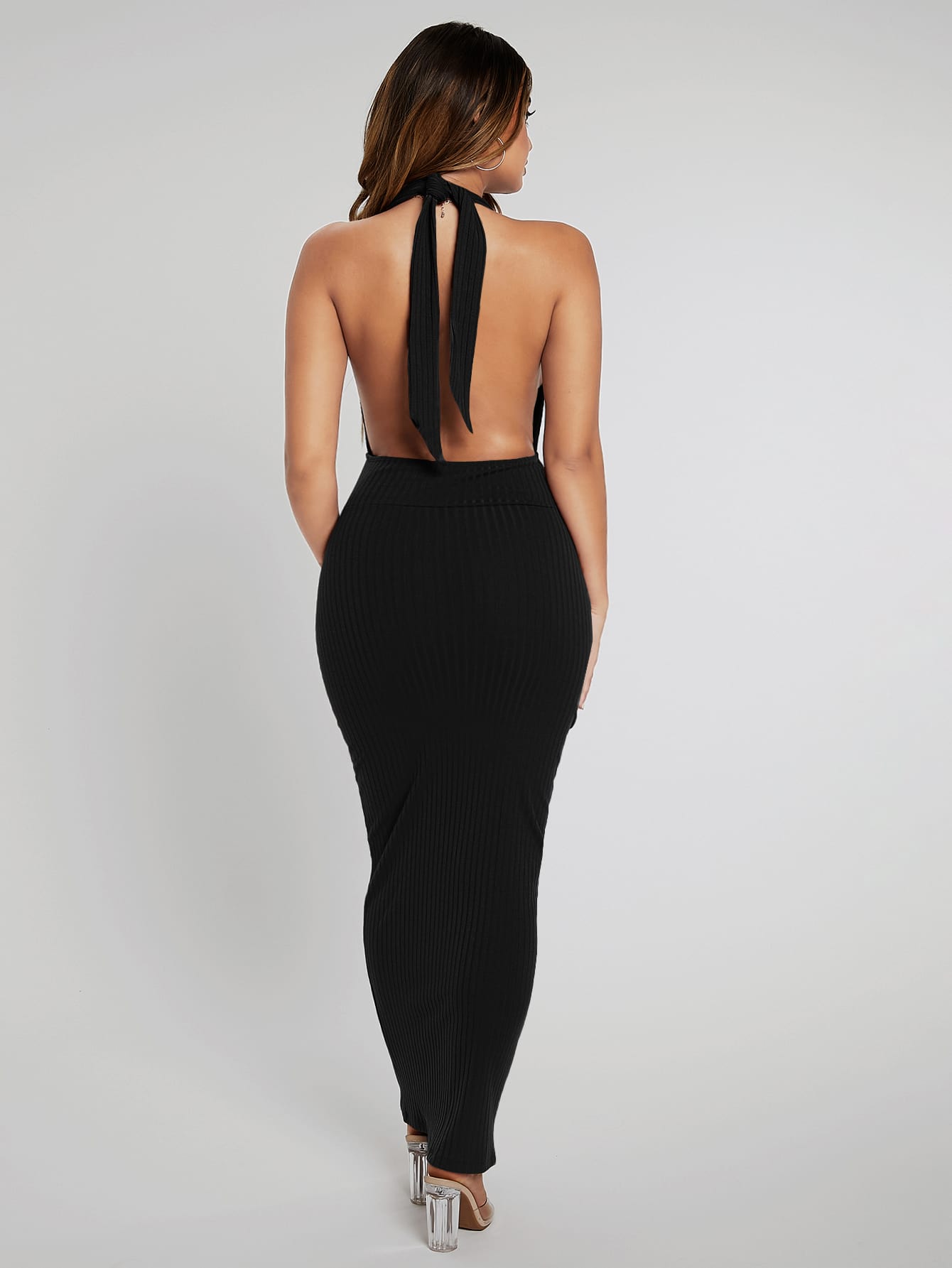 LLstyle Deep V-Neck Halter Neck Bodycon Backless Dress