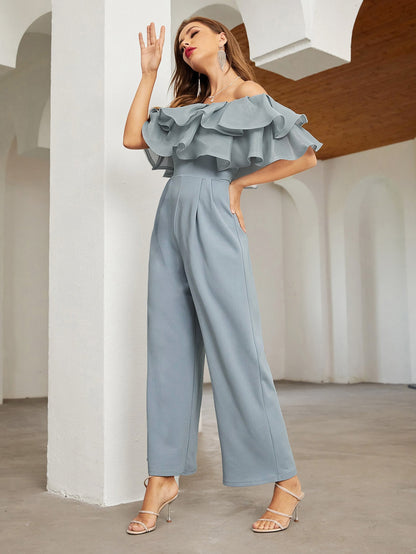 LLstyle Off Shoulder Layered Ruffle Detail Jumpsuit