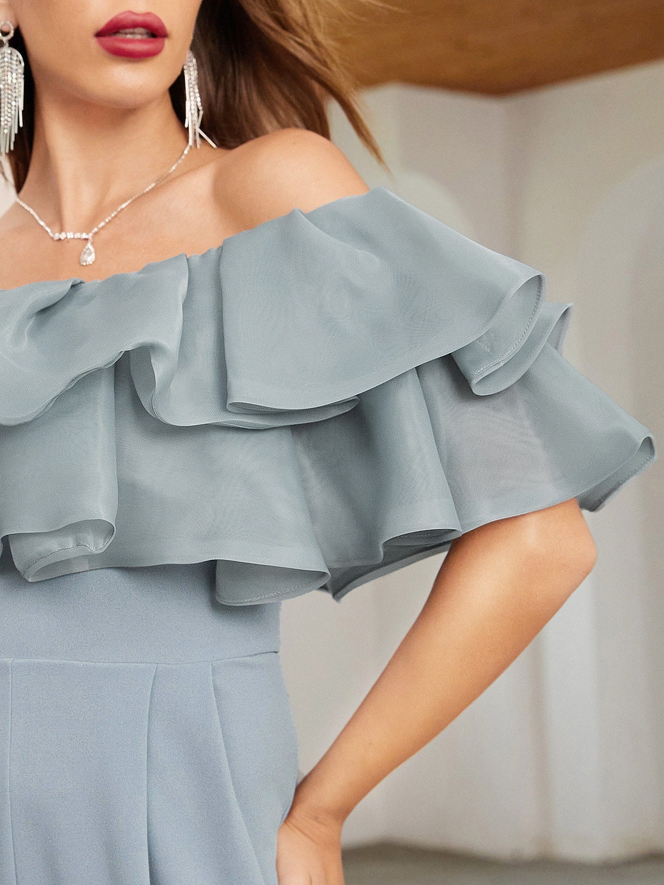 LLstyle Off Shoulder Layered Ruffle Detail Jumpsuit