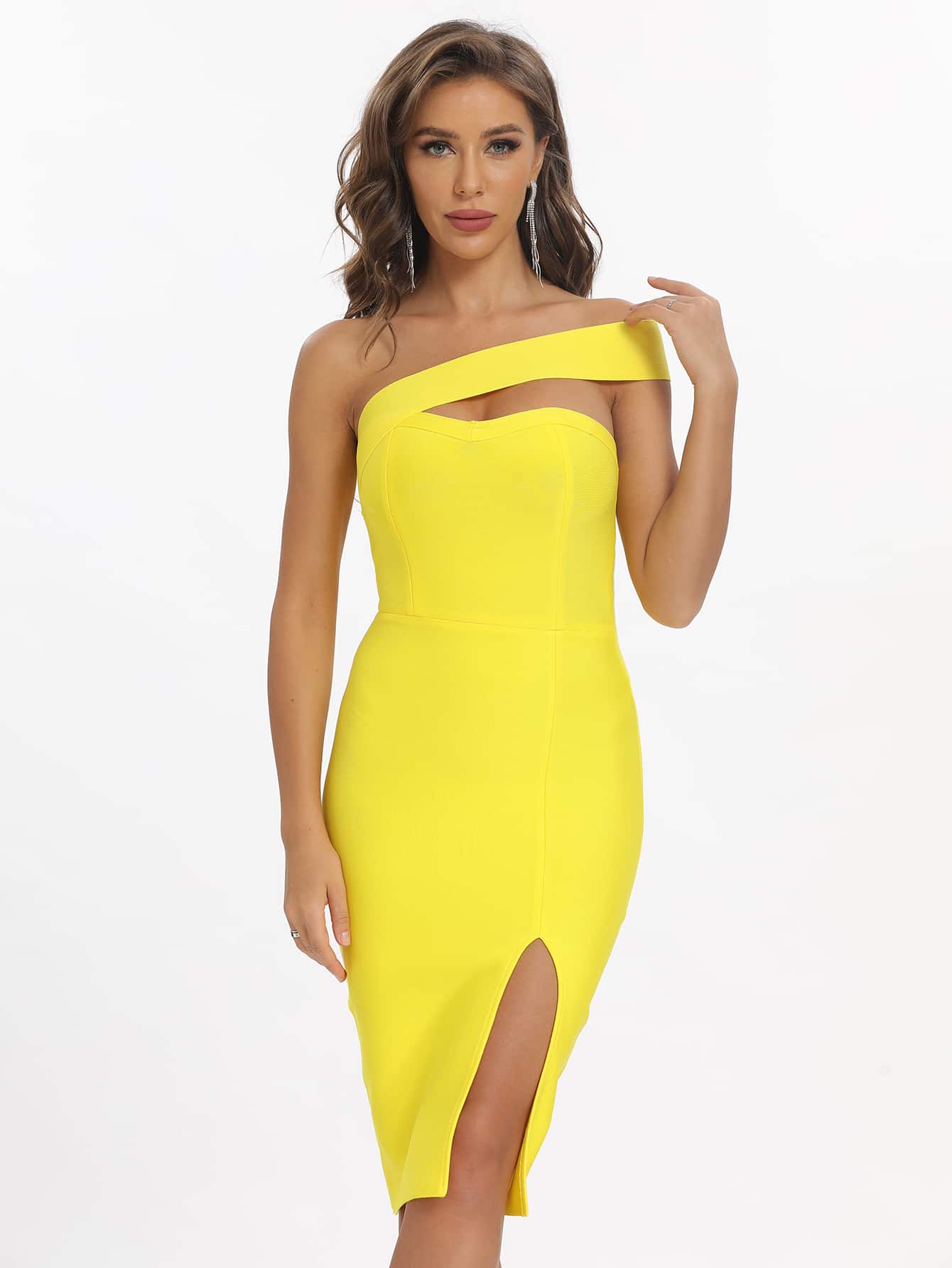 LLstyle Cut Out One Shoulder Split Hem Dress