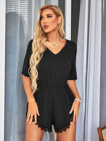 LLstyle Contrast Lace Tie Back Romper