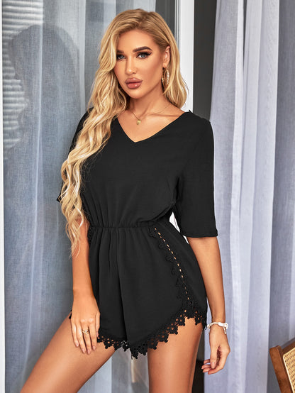 LLstyle Contrast Lace Tie Back Romper