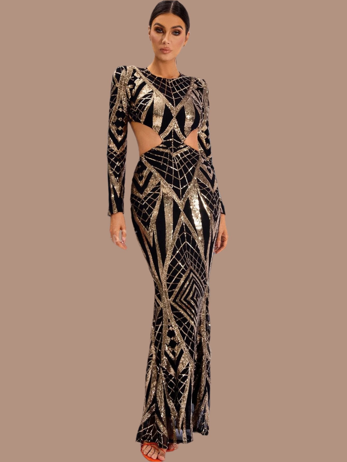 LLstyle Cut Out Waist Geo Pattern Sequin Dress