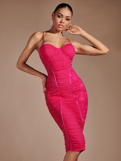 LLstyle Jacquard Ruched Bustier Ruched Bodycon Dress