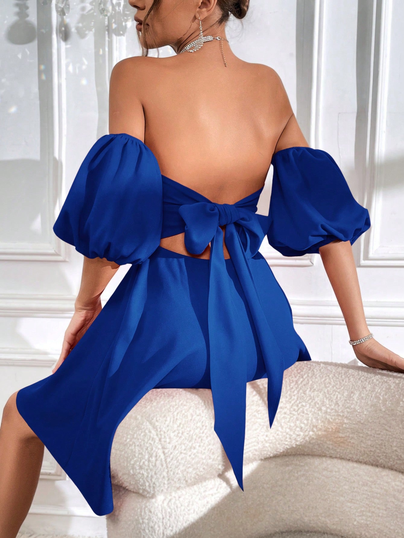 LLstyle Women Pure Color Simple Backless Elegant Dress