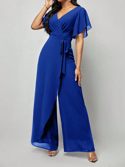 LLstyle Fashionable Solid Color V-Neck Elegant Jumpsuit