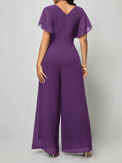 LLstyle Fashionable Solid Color V-Neck Elegant Jumpsuit