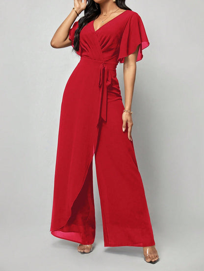 LLstyle Fashionable Solid Color V-Neck Elegant Jumpsuit