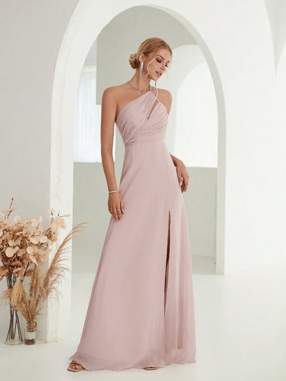 LLstyle One Shoulder Split Thigh Bridesmaid Dress