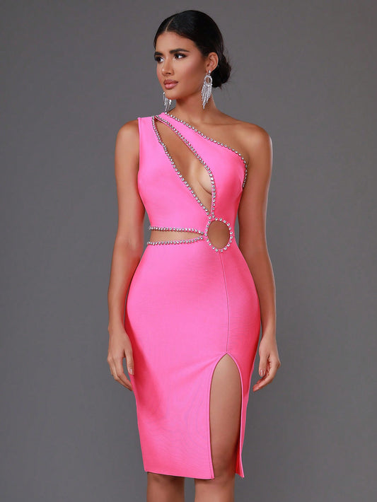 LLstyle One Shoulder Cut Out Split Thigh Dress