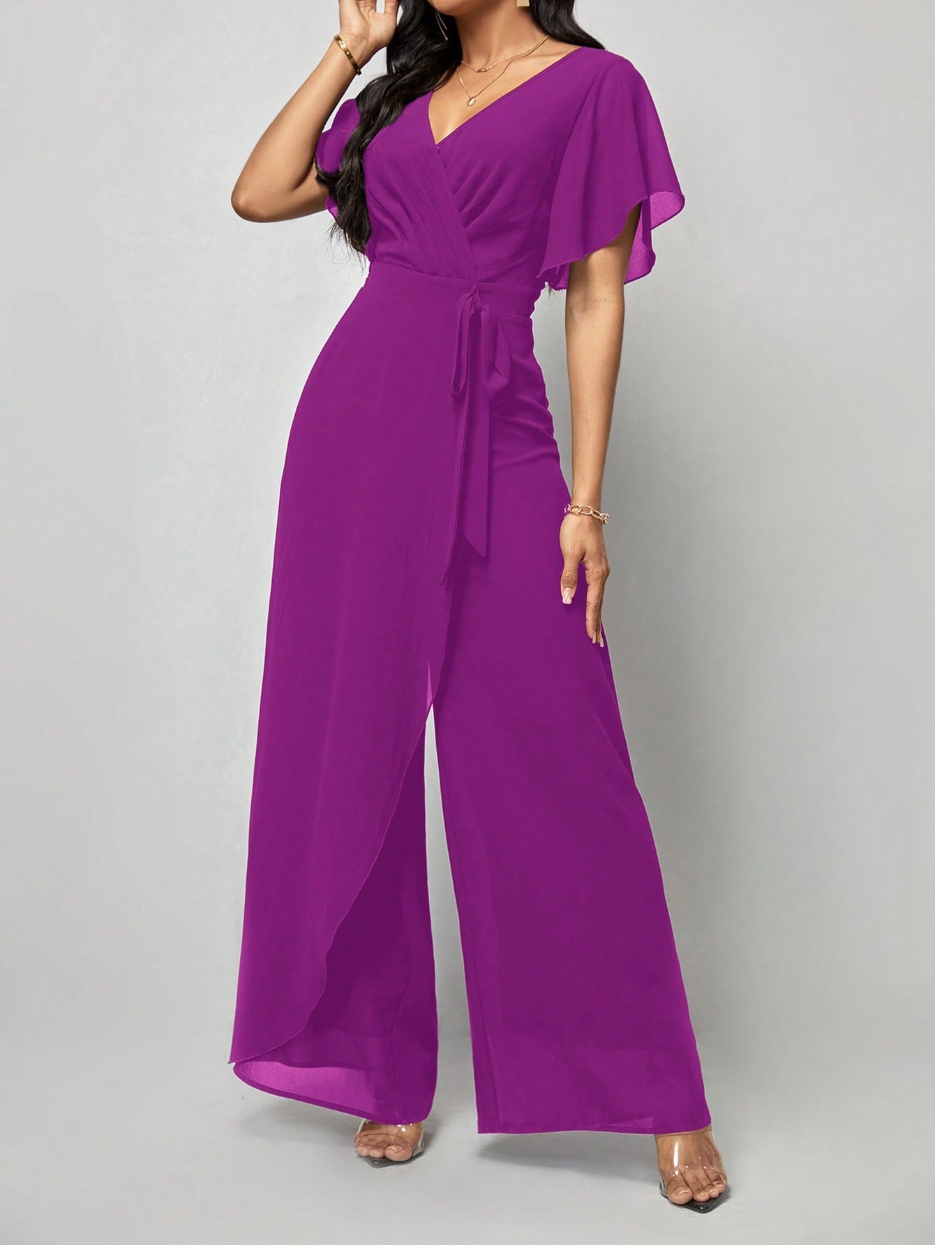 LLstyle Fashionable Solid Color V-Neck Elegant Jumpsuit