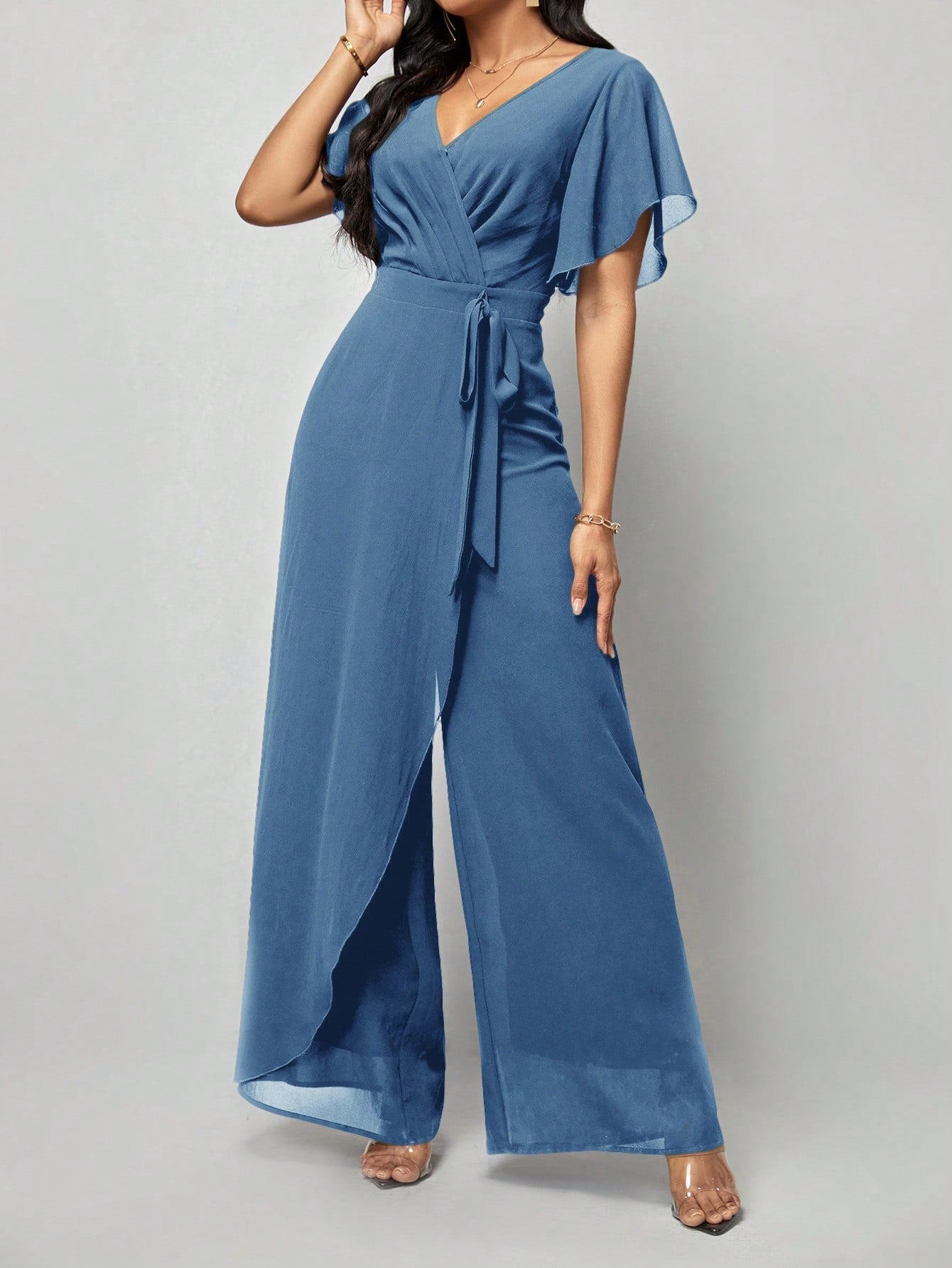 LLstyle Fashionable Solid Color V-Neck Elegant Jumpsuit