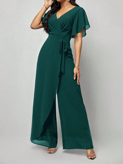 LLstyle Fashionable Solid Color V-Neck Elegant Jumpsuit