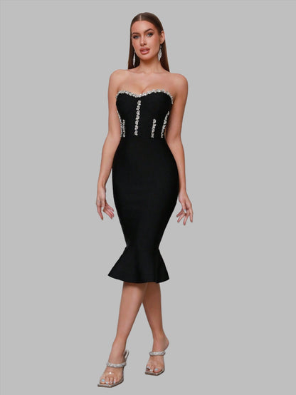 LLstyle Women's Sexy Strapless Diamond Decorated  Bandage Dress