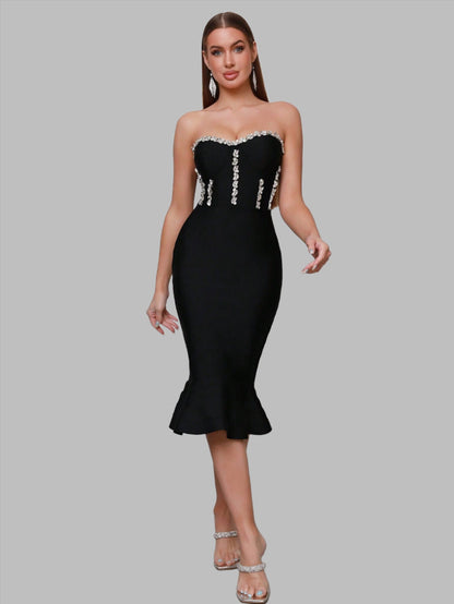 LLstyle Women's Sexy Strapless Diamond Decorated  Bandage Dress