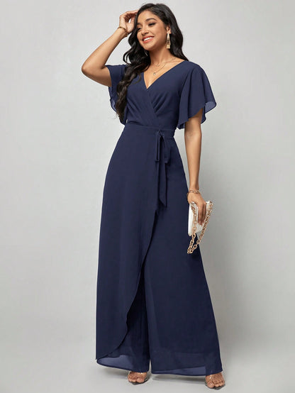 LLstyle Fashionable Solid Color V-Neck Elegant Jumpsuit