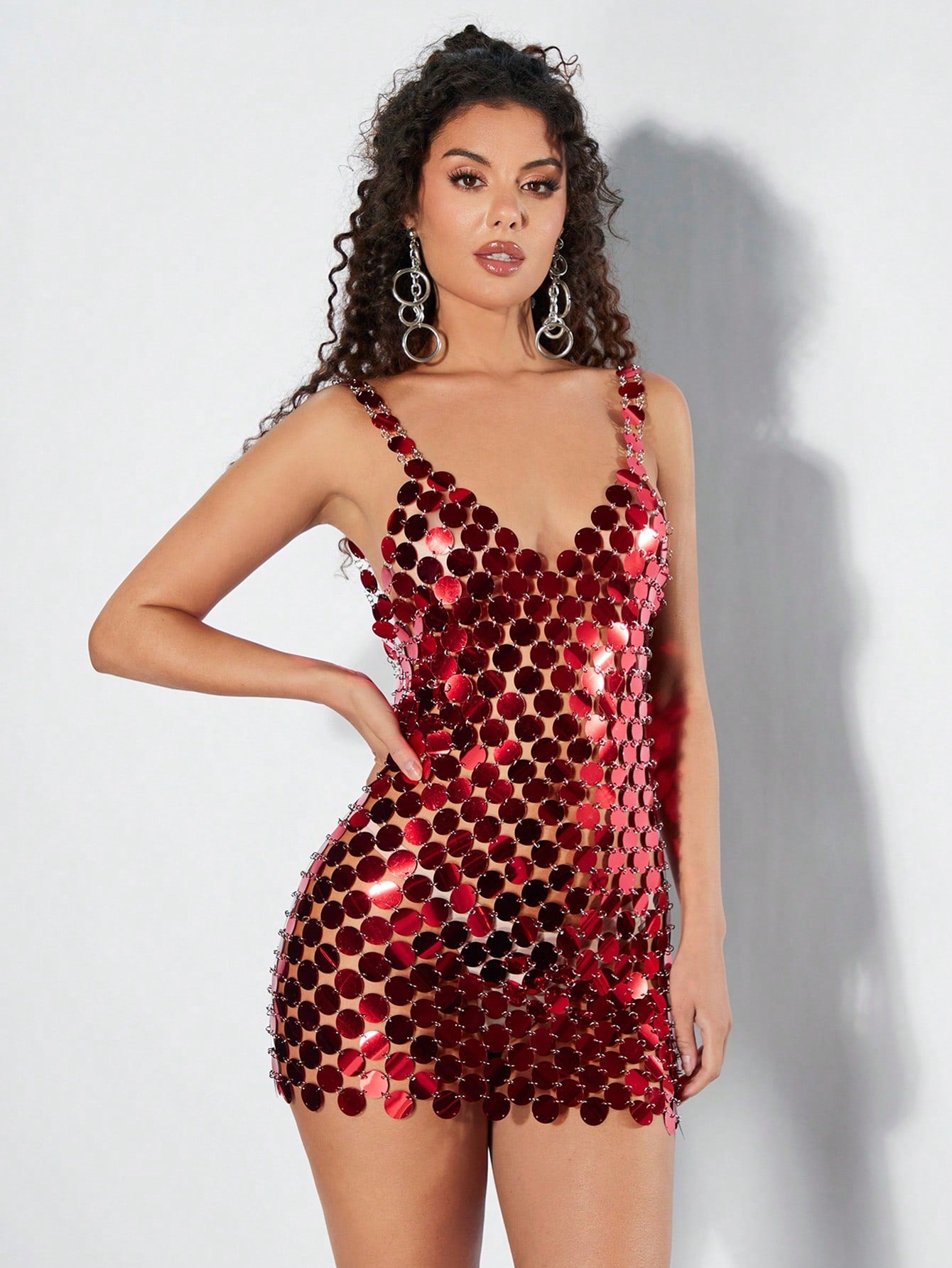 LLstyle Lady's Metallic Sense Backless Spaghetti Strap Dress