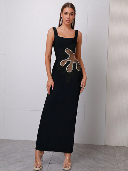 LLstyle Slim Fit Shiny Diamond Detail Long Party Dress