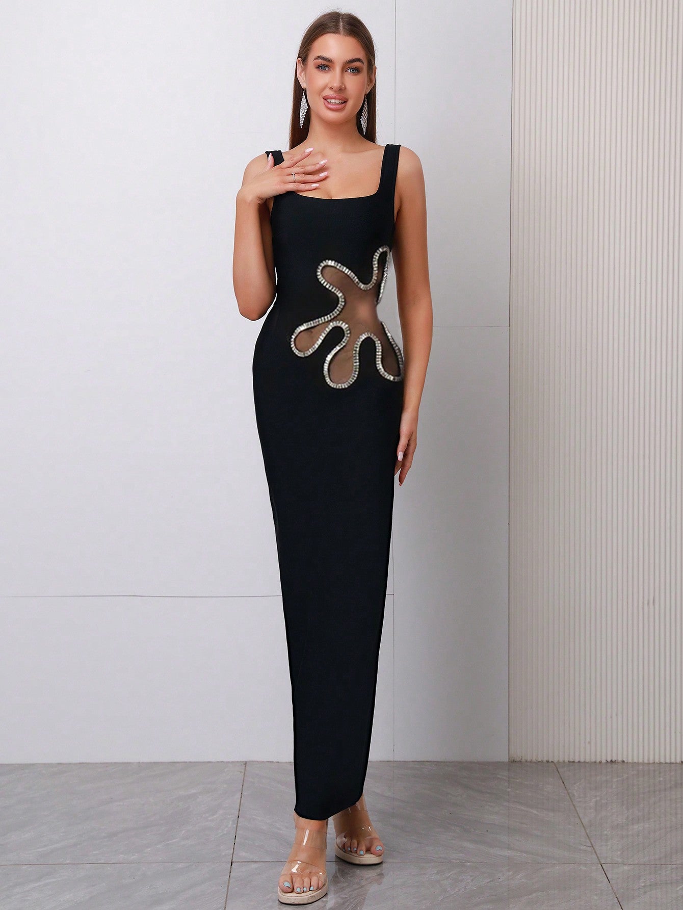 LLstyle Slim Fit Shiny Diamond Detail Long Party Dress