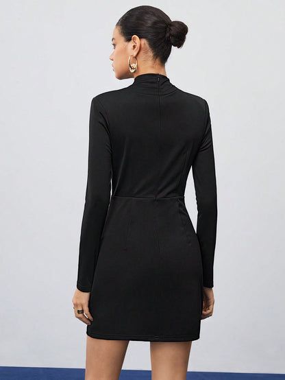 LLstyle Wrap Front Hollow Out Detail Long Sleeve Dress