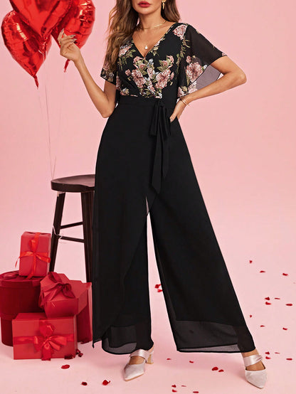 LLstyle Fashionable Solid Color V-Neck Elegant Jumpsuit