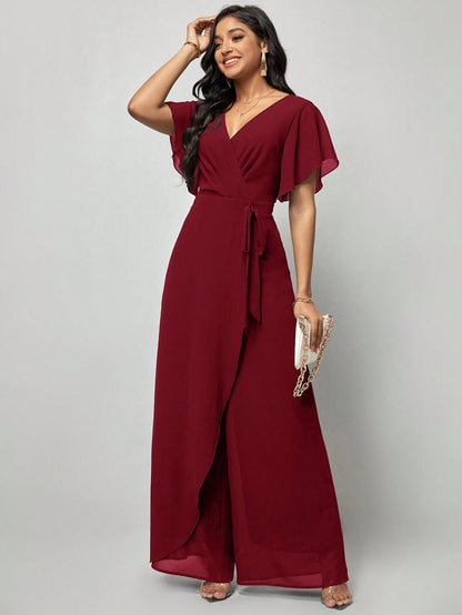 LLstyle Fashionable Solid Color V-Neck Elegant Jumpsuit