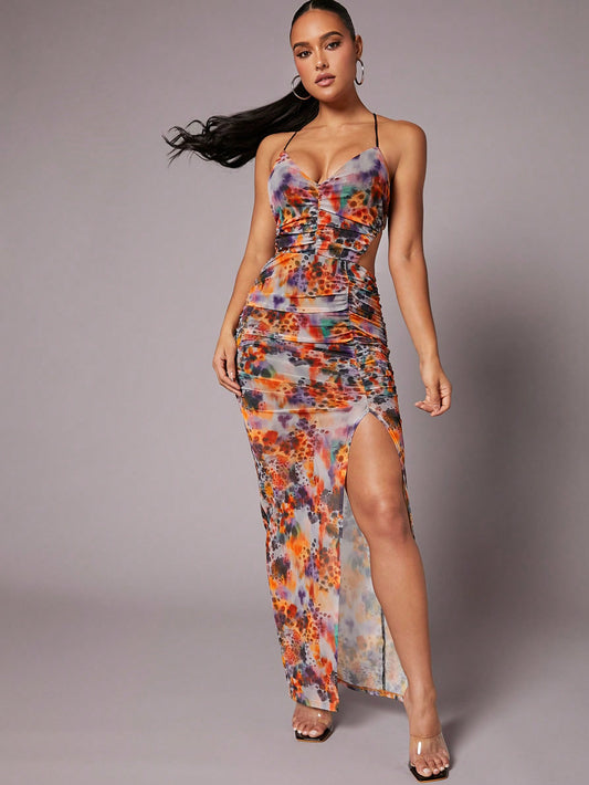 LLstyle Print Cut Out Tie Backless Dress