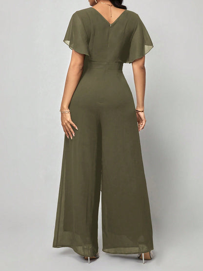 LLstyle Fashionable Solid Color V-Neck Elegant Jumpsuit