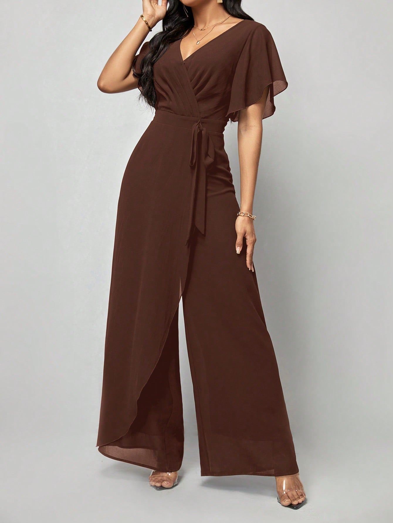 LLstyle Fashionable Solid Color V-Neck Elegant Jumpsuit