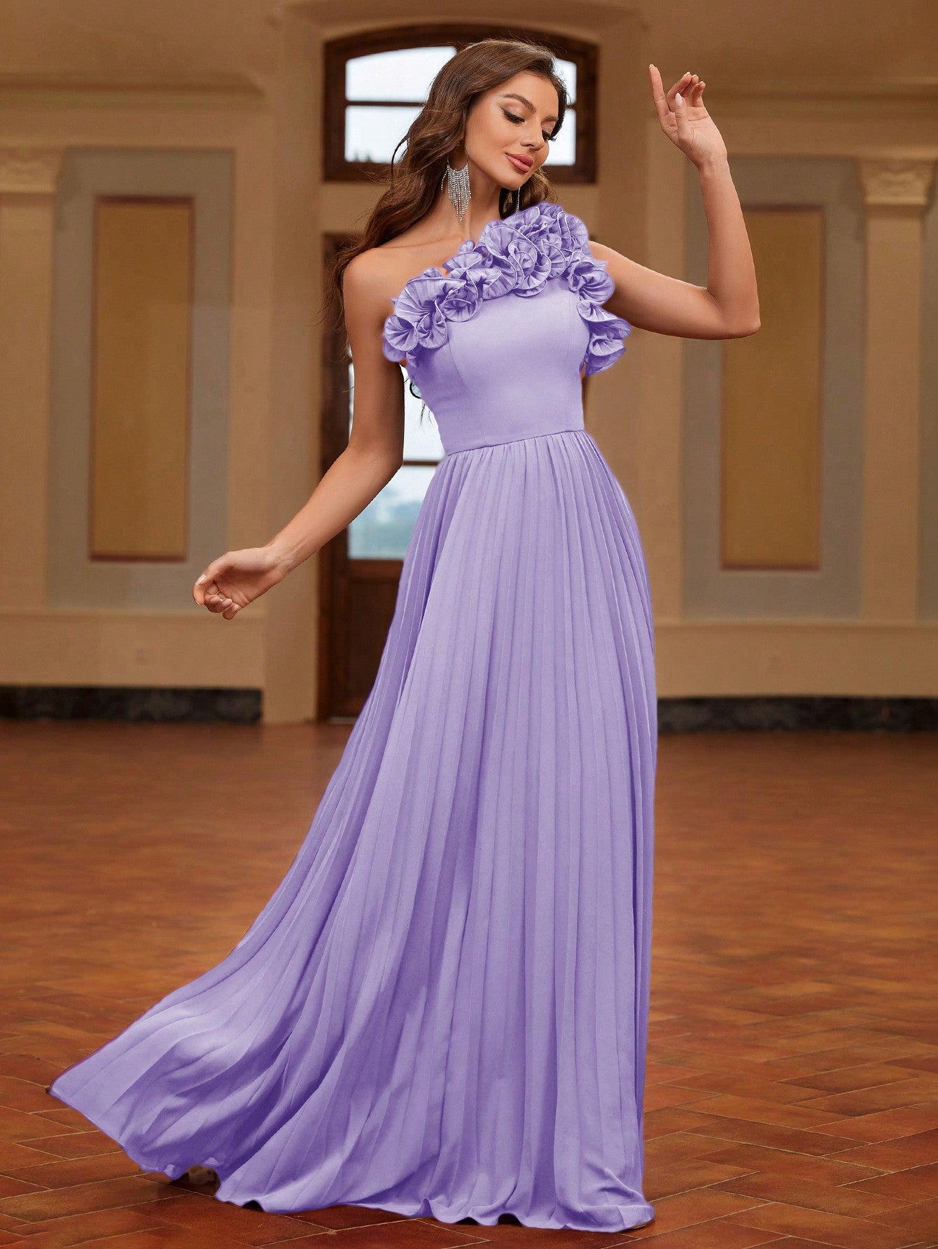 LLstyle One Shoulder Evening Dress With Sun Pleats