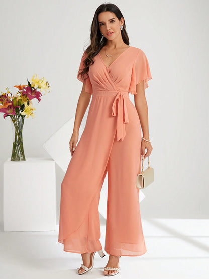 LLstyle Fashionable Solid Color V-Neck Elegant Jumpsuit