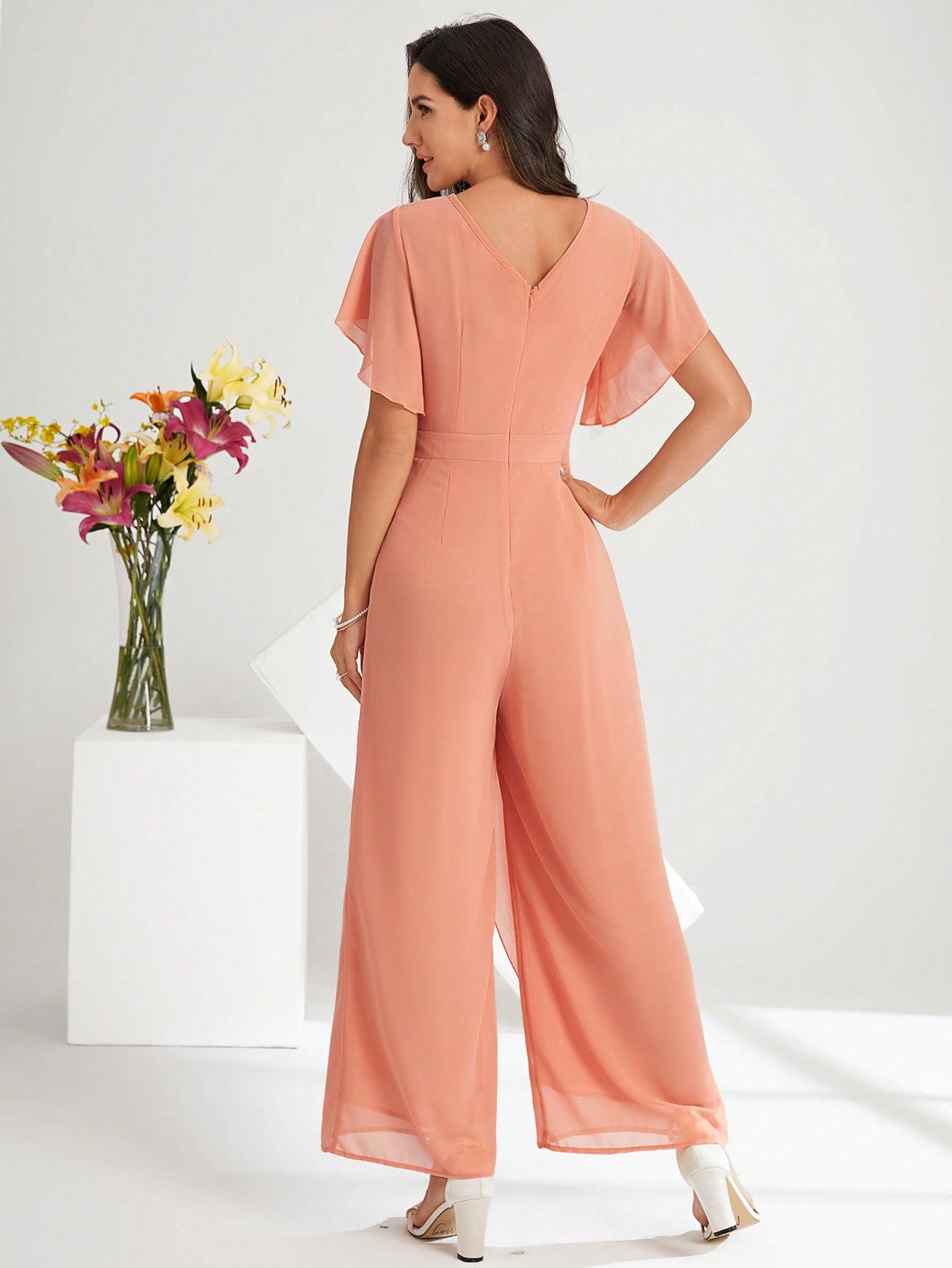 LLstyle Fashionable Solid Color V-Neck Elegant Jumpsuit