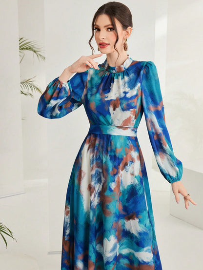 LLstyle Elegant Lantern Sleeve Floral Print Dress