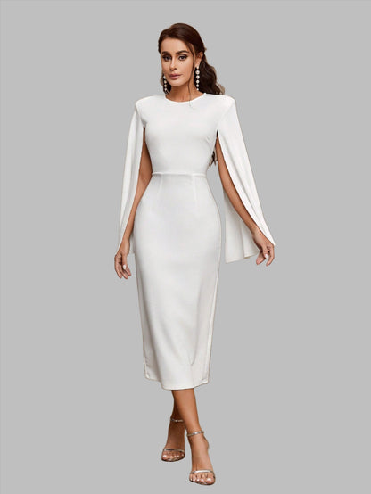 LLstyle Solid Cloak Sleeve Split Back Dress