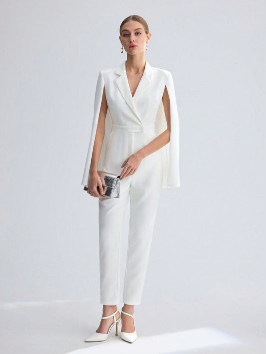 LLstyle Solid Color Cape Collar Cone Jumpsuit