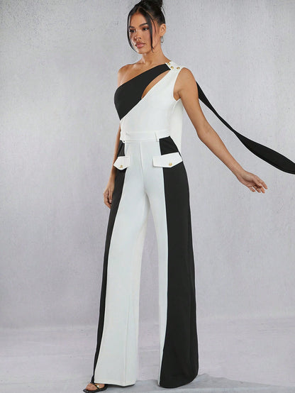 LLstyle One Shoulder Bow Jumpsuit