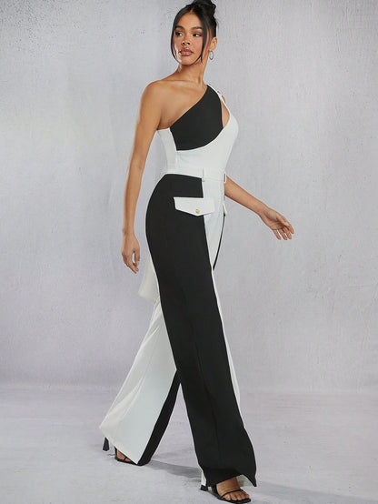 LLstyle One Shoulder Bow Jumpsuit