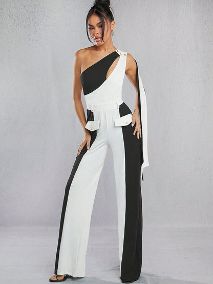 LLstyle One Shoulder Bow Jumpsuit