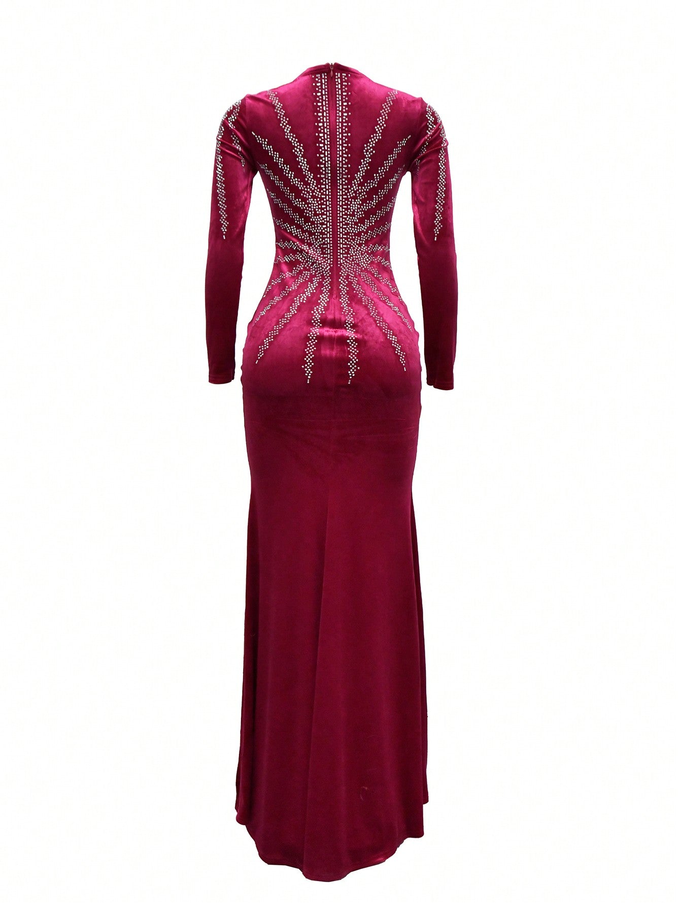 LLstyle Sexy Rhinestone Detail Solid Color Long Sleeve Dress