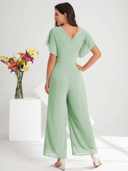 LLstyle Fashionable Solid Color V-Neck Elegant Jumpsuit