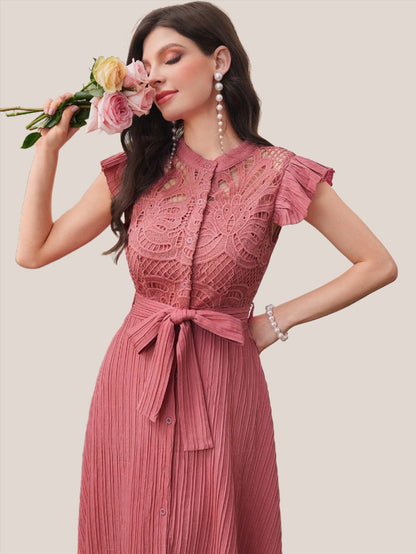 LLstyle Women Fashion Solid Color Strap Flutter Sleeve Dress