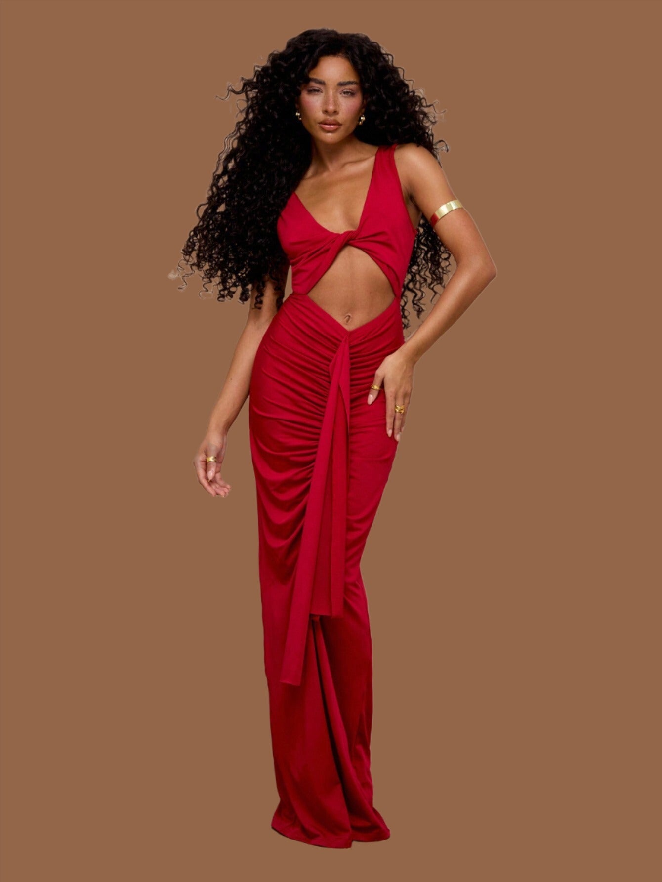 LLstyle Slinky Cut Out Ruched Drape Maxi Dress