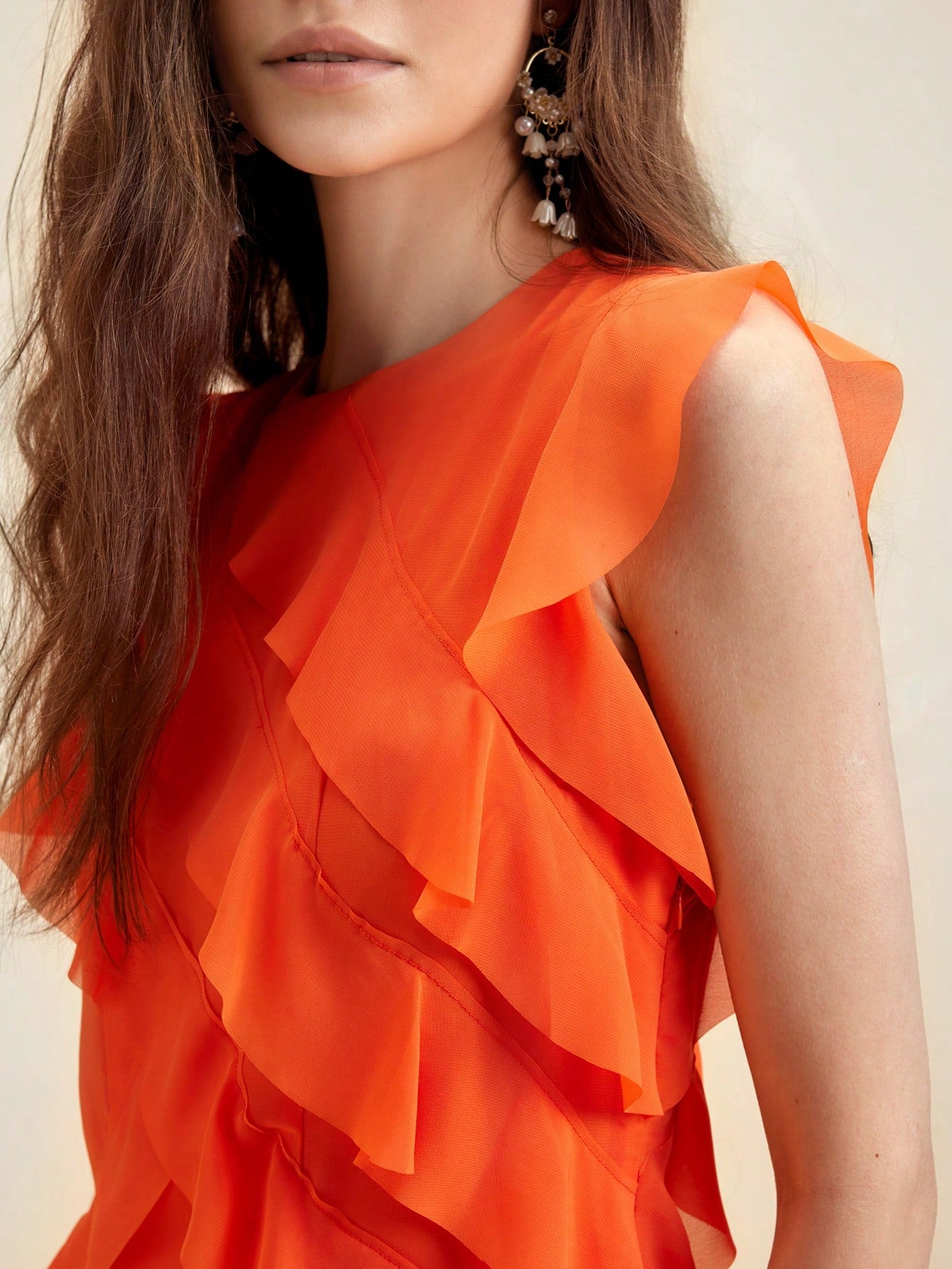 LLstyle Orange Ruffled Hem Elegant Dress