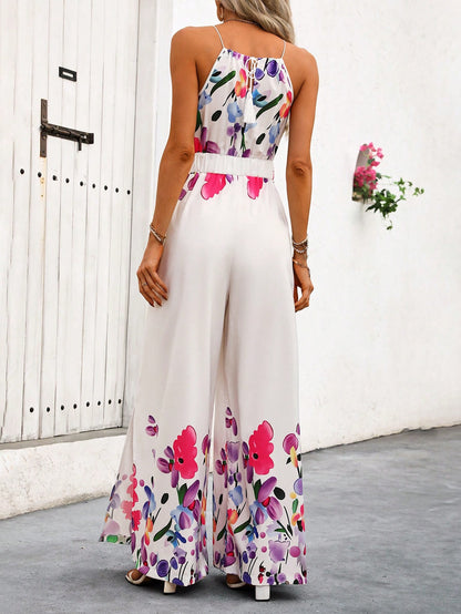 LLstyle Style Floral Print Halter Wide-Leg Loose Jumpsuit