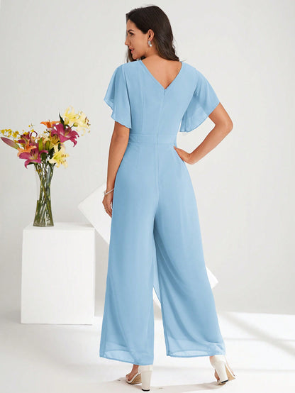 LLstyle Fashionable Solid Color V-Neck Elegant Jumpsuit