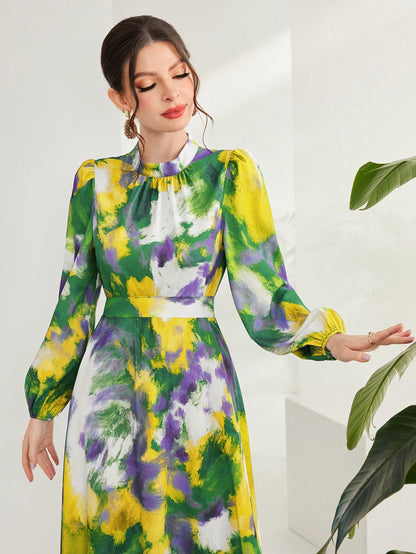 LLstyle Elegant Lantern Sleeve Floral Print Dress