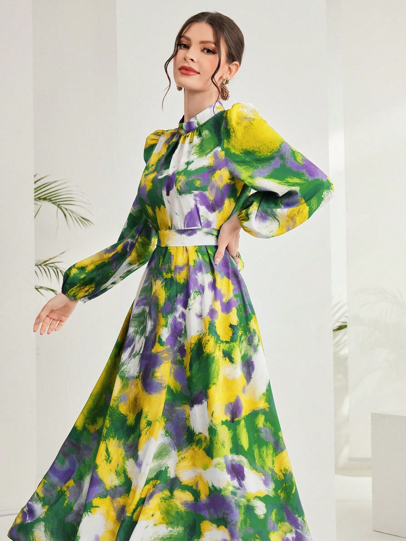 LLstyle Elegant Lantern Sleeve Floral Print Dress