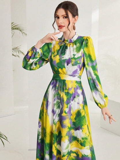 LLstyle Elegant Lantern Sleeve Floral Print Dress